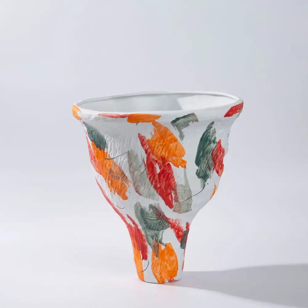 Abstract irregular orange & red ceramic vase set living room decor
