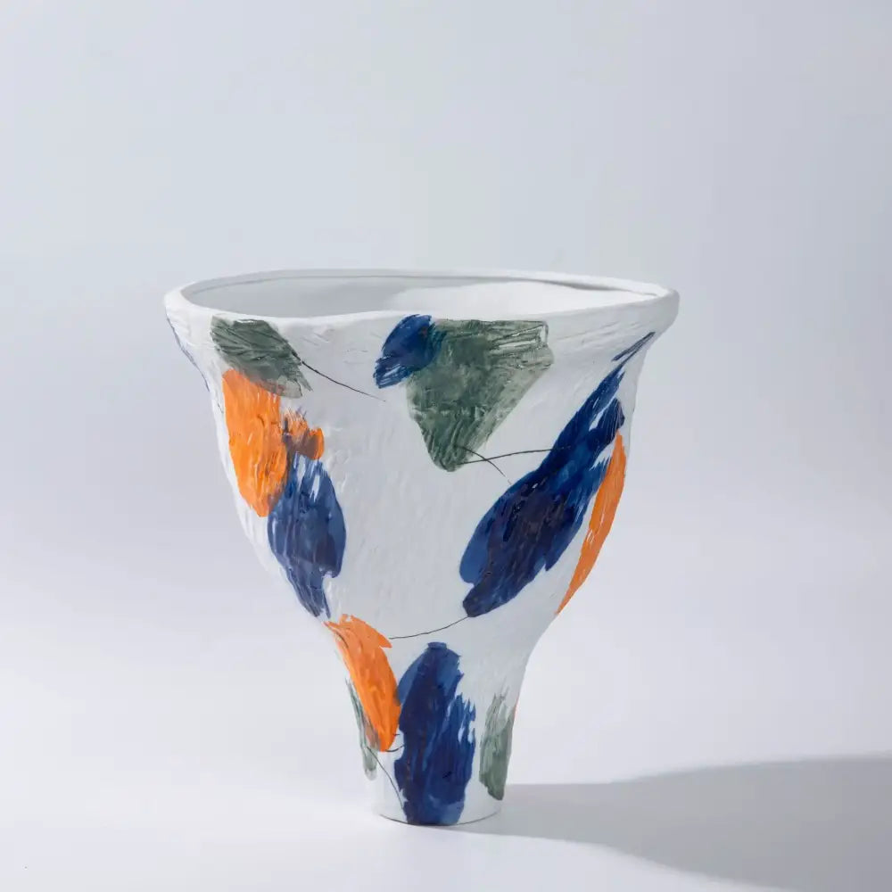 Abstract irregular orange & red ceramic vase set living room decor