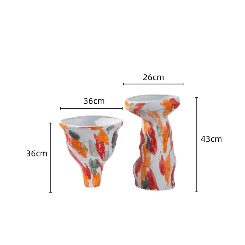 Abstract irregular orange & red ceramic vase set living room decor
