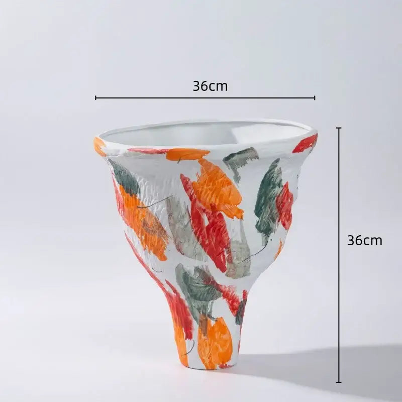 Abstract irregular orange & red ceramic vase set living room decor