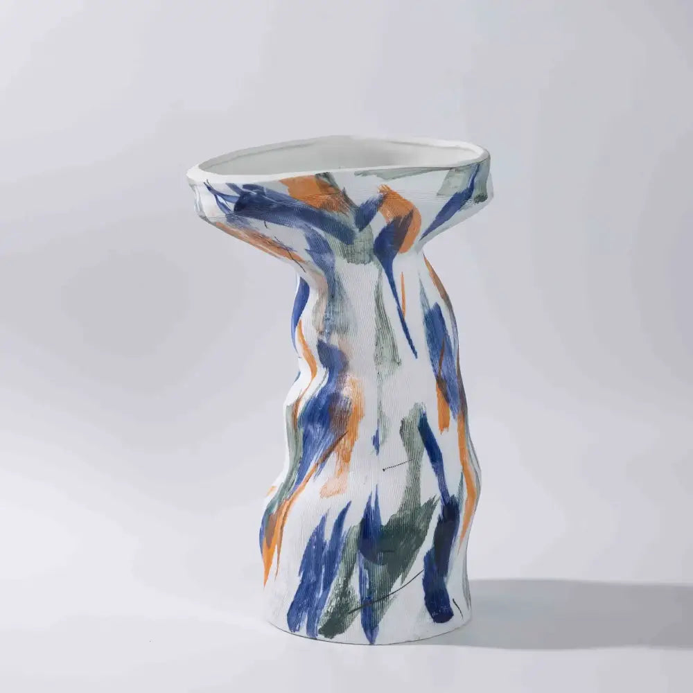 Abstract irregular orange & red ceramic vase set living room decor