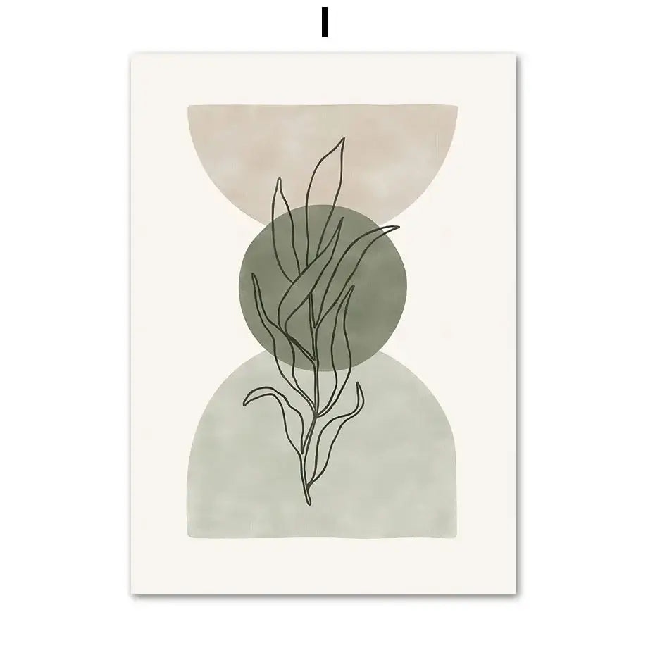 Vintage boho abstract geometric leaf canvas wall art living room