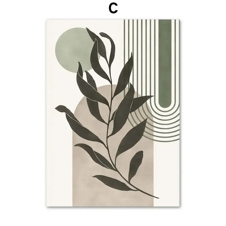 Vintage boho abstract geometric leaf canvas wall art living room