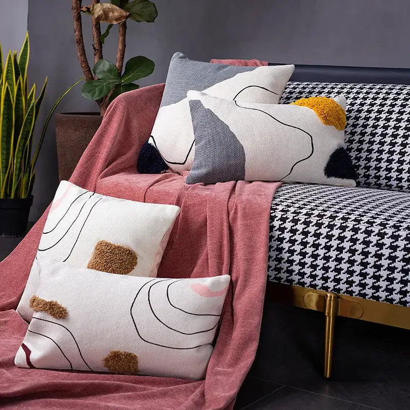 Abstract line colors cushion cover living room tufted pillow case