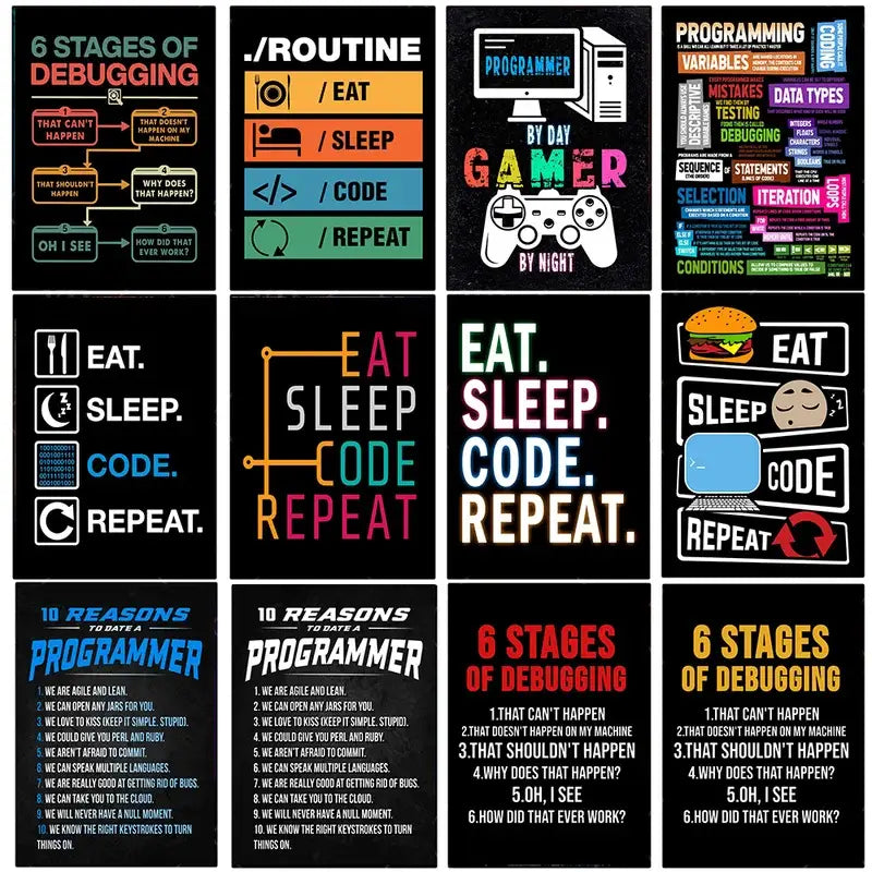 Abstract programmer gamer educational infographic canvas art bedroom