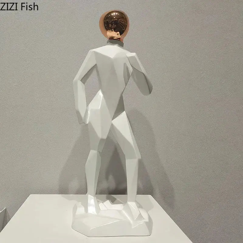 Abstract resin sculpture white & rose gold figure living room decor