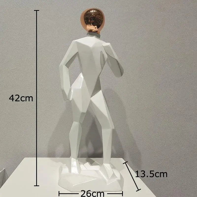 Abstract resin sculpture white & rose gold figure living room decor