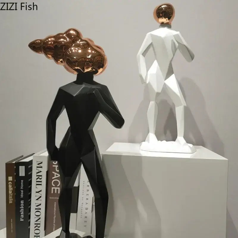 Abstract resin sculpture white & rose gold figure living room decor
