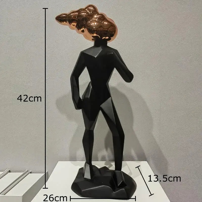 Abstract resin sculpture white & rose gold figure living room decor