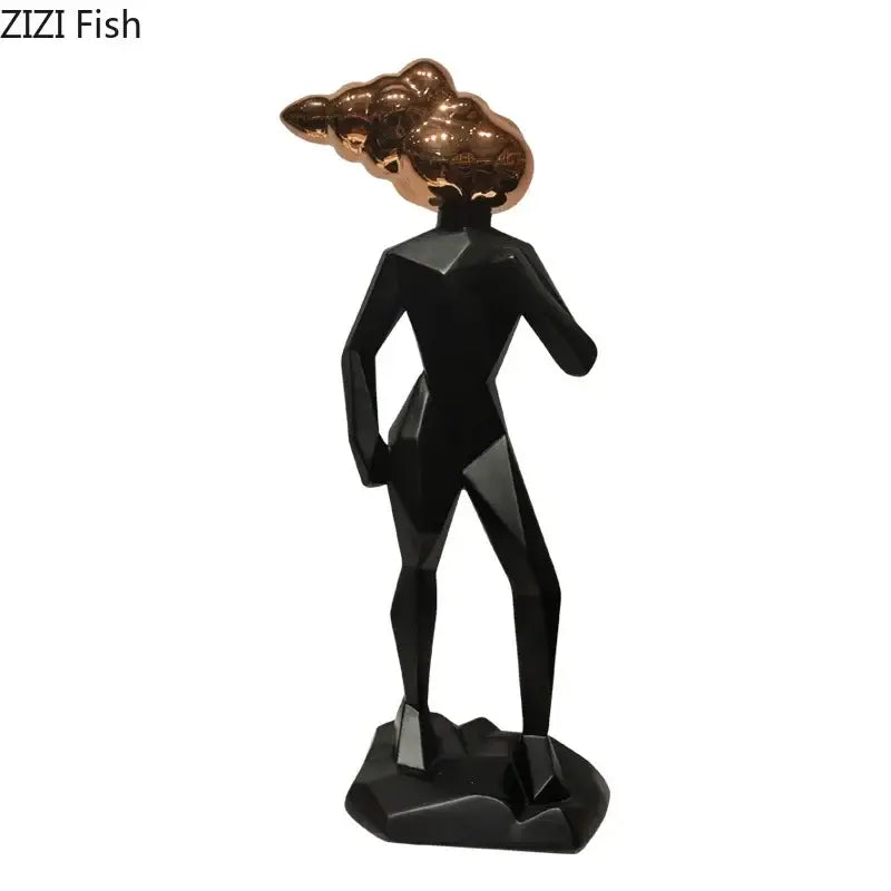 Abstract resin sculpture white & rose gold figure living room decor