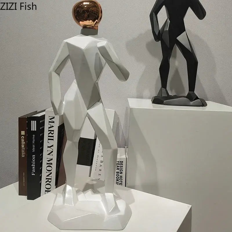 Abstract resin sculpture white & rose gold figure living room decor
