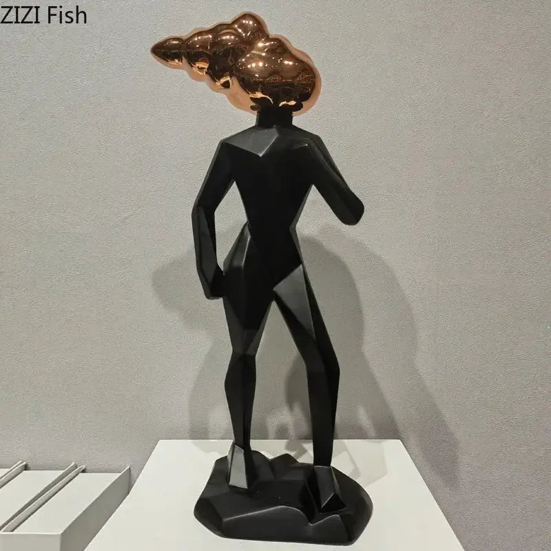 Abstract resin sculpture white & rose gold figure living room decor
