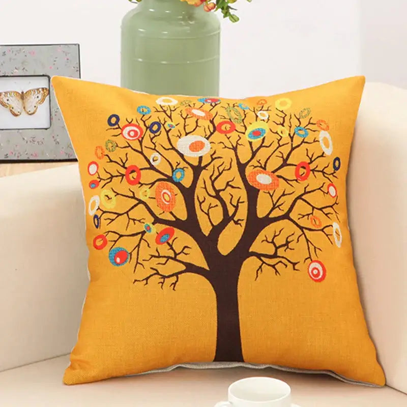 Abstract tree flower embroidered beige pillow cover living room
