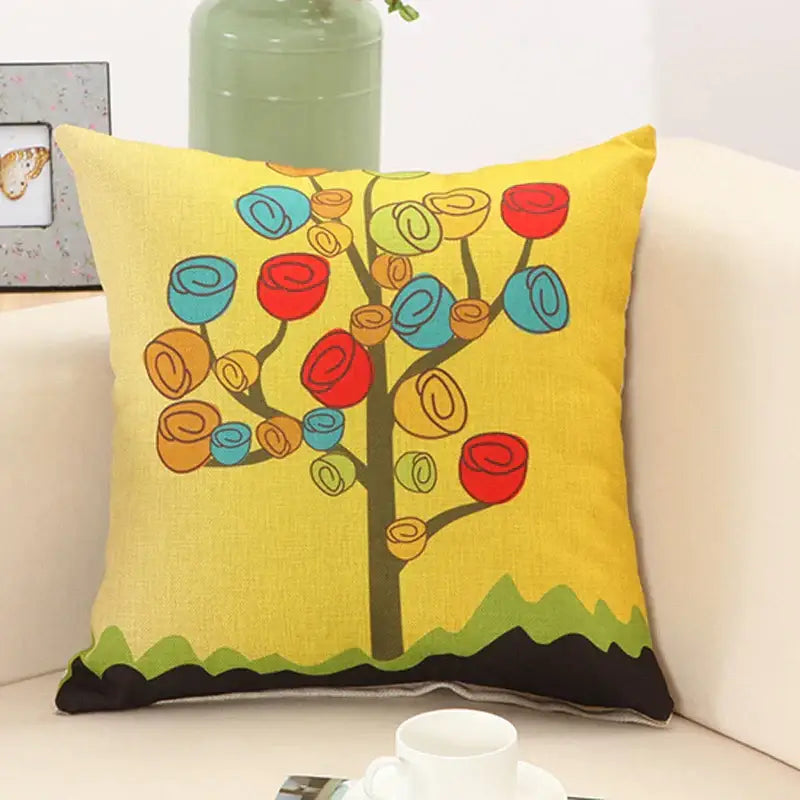 Abstract tree flower embroidered beige pillow cover living room