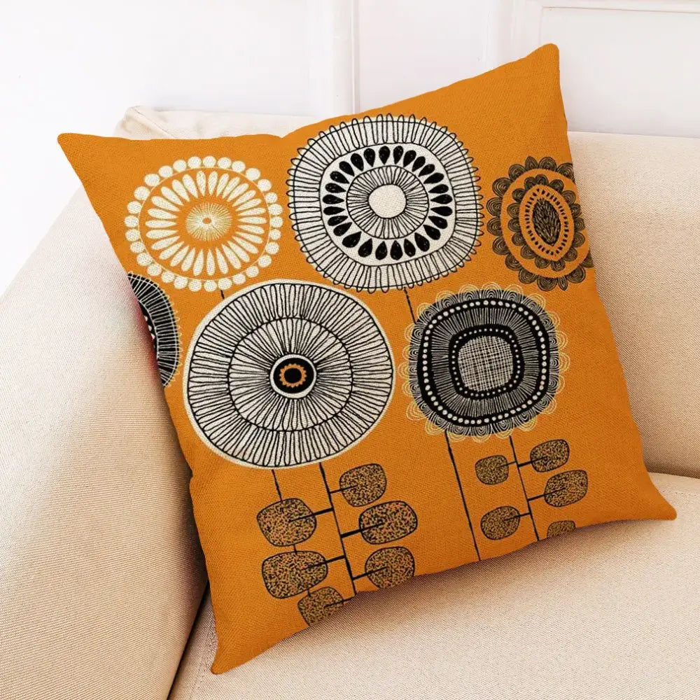 Abstract tree flower embroidered beige pillow cover living room