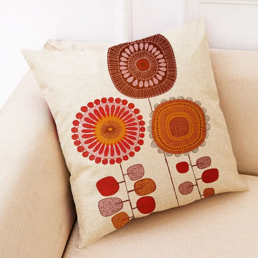 Abstract tree flower embroidered beige pillow cover living room