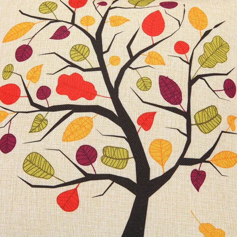 Abstract tree flower embroidered beige pillow cover living room