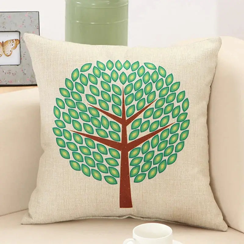 Abstract tree flower embroidered beige pillow cover living room
