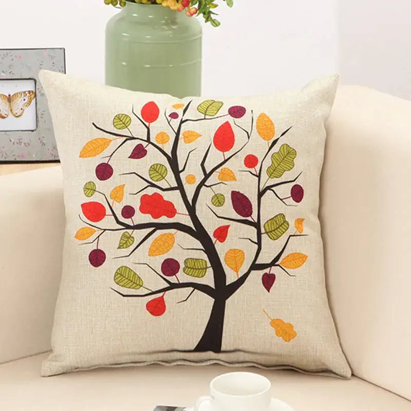 Abstract tree flower embroidered beige pillow cover living room