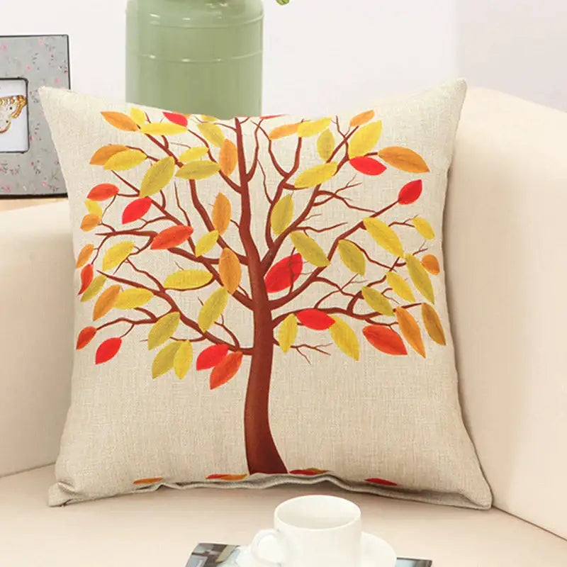Abstract tree flower embroidered beige pillow cover living room