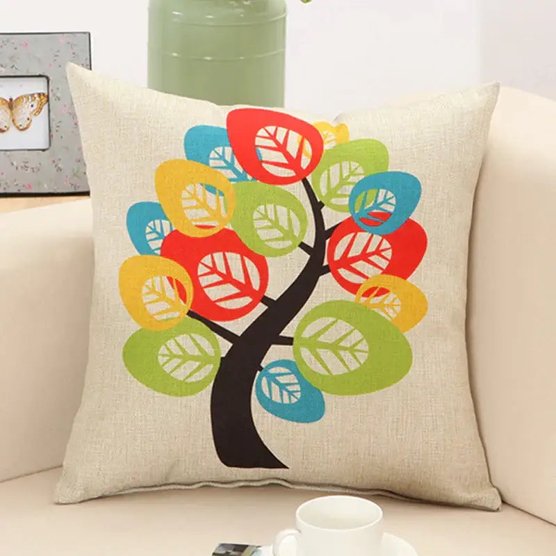 Abstract tree flower embroidered beige pillow cover living room