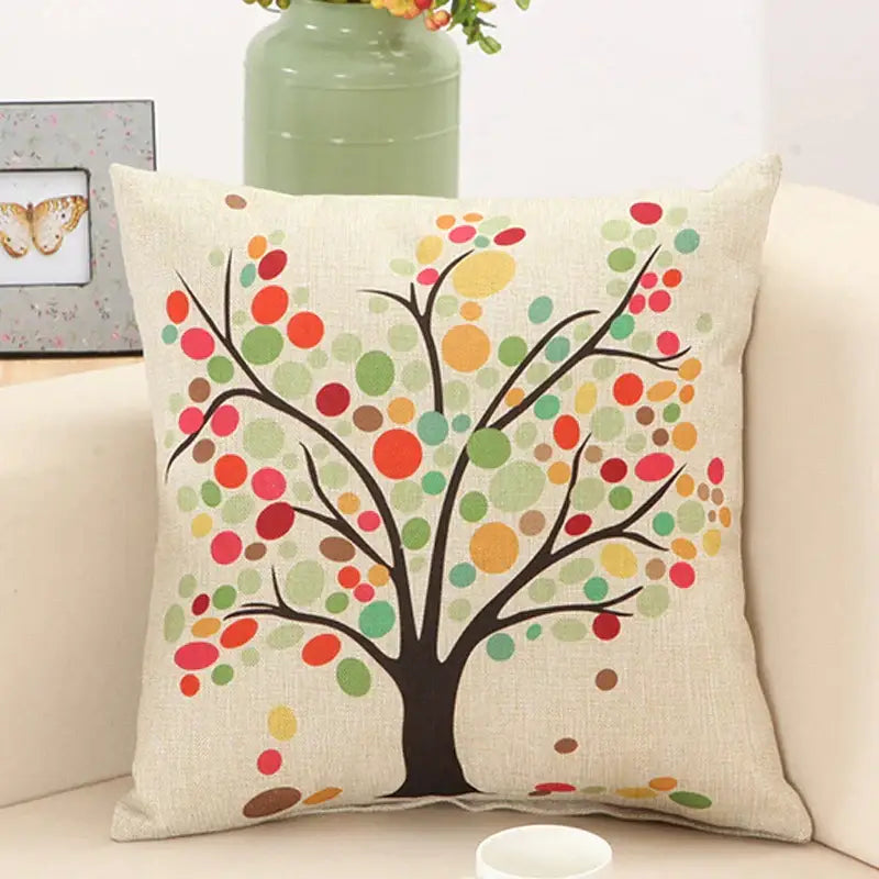 Abstract tree flower embroidered beige pillow cover living room