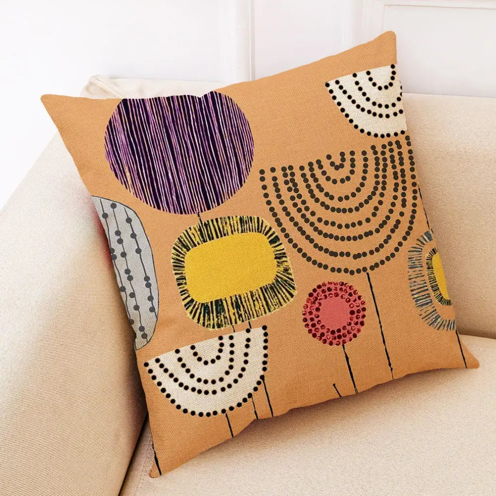 Abstract tree flower embroidered beige pillow cover living room