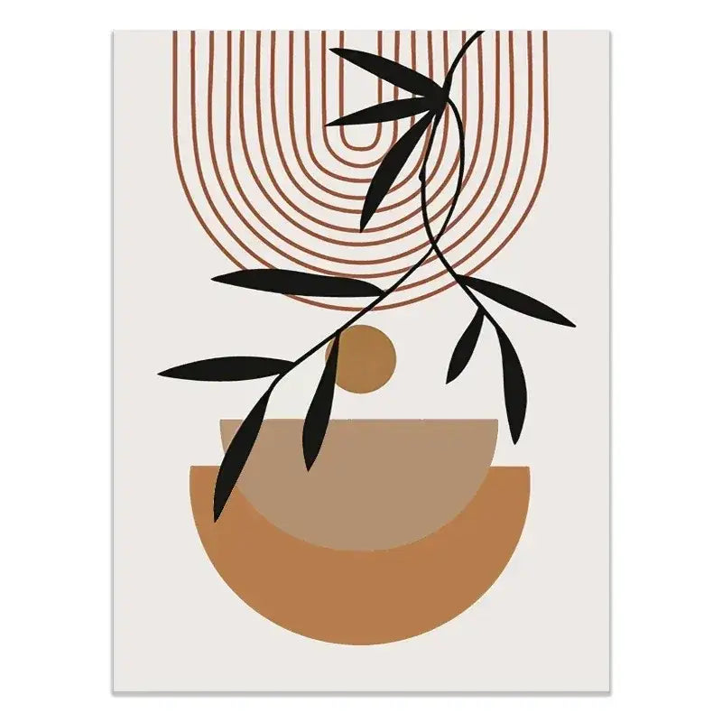 Modern abstract green & black botanical wall art set living room