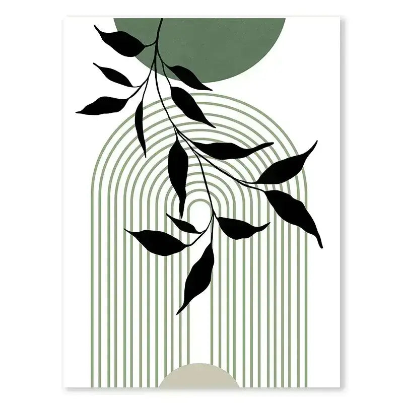 Modern abstract green & black botanical wall art set living room