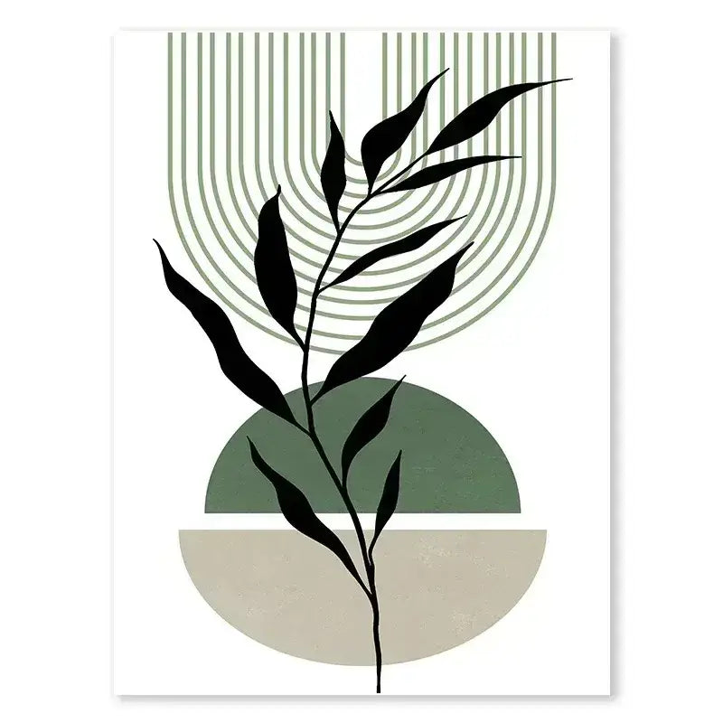 Modern abstract green & black botanical wall art set living room