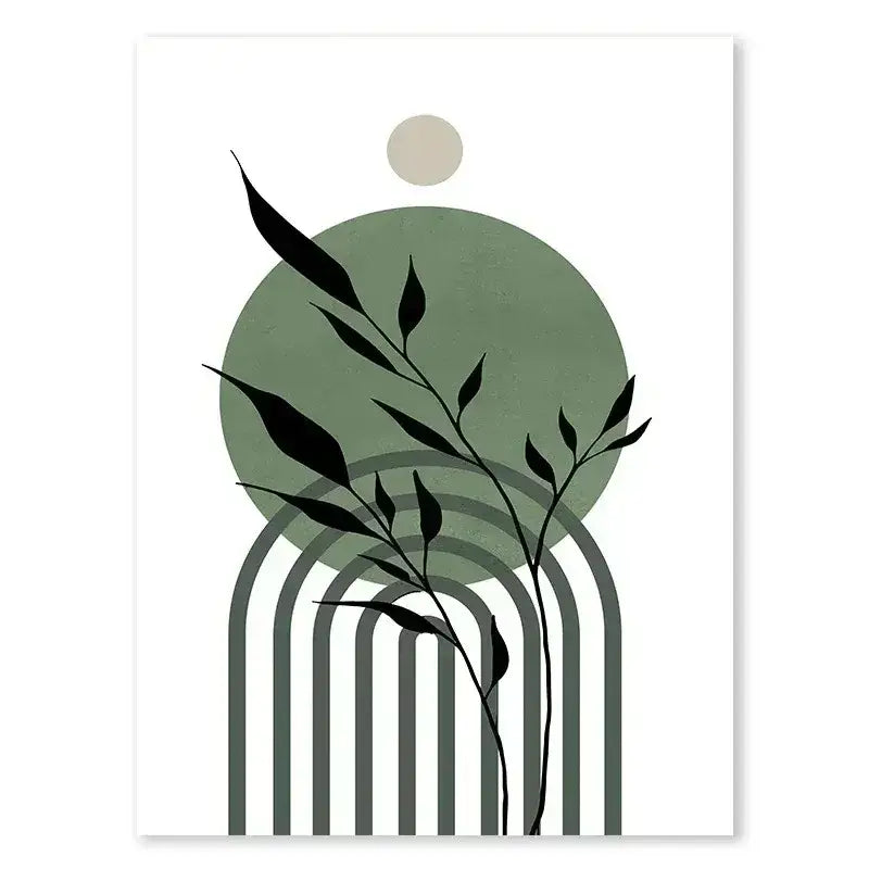 Modern abstract green & black botanical wall art set living room