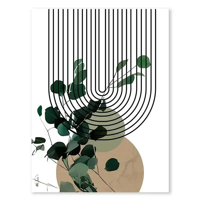 Modern abstract green & black botanical wall art set living room