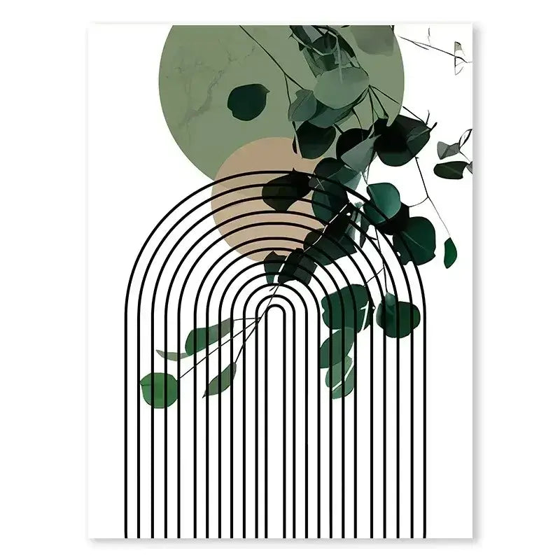 Modern abstract green & black botanical wall art set living room