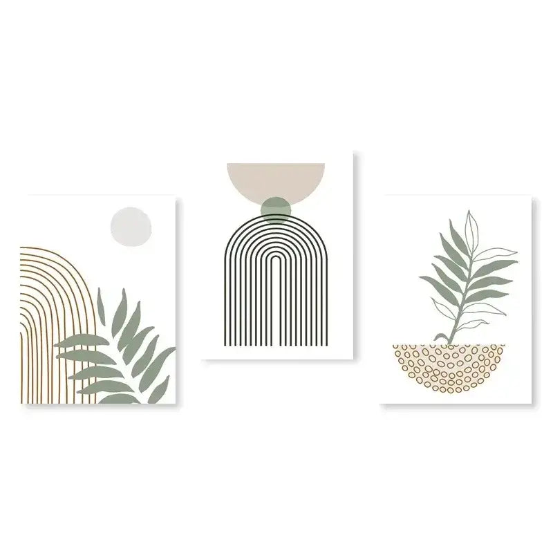 Modern abstract green & black botanical wall art set living room