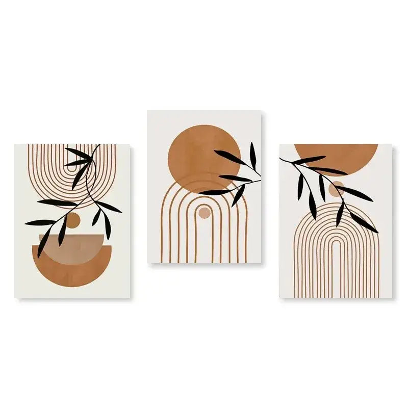 Modern abstract green & black botanical wall art set living room