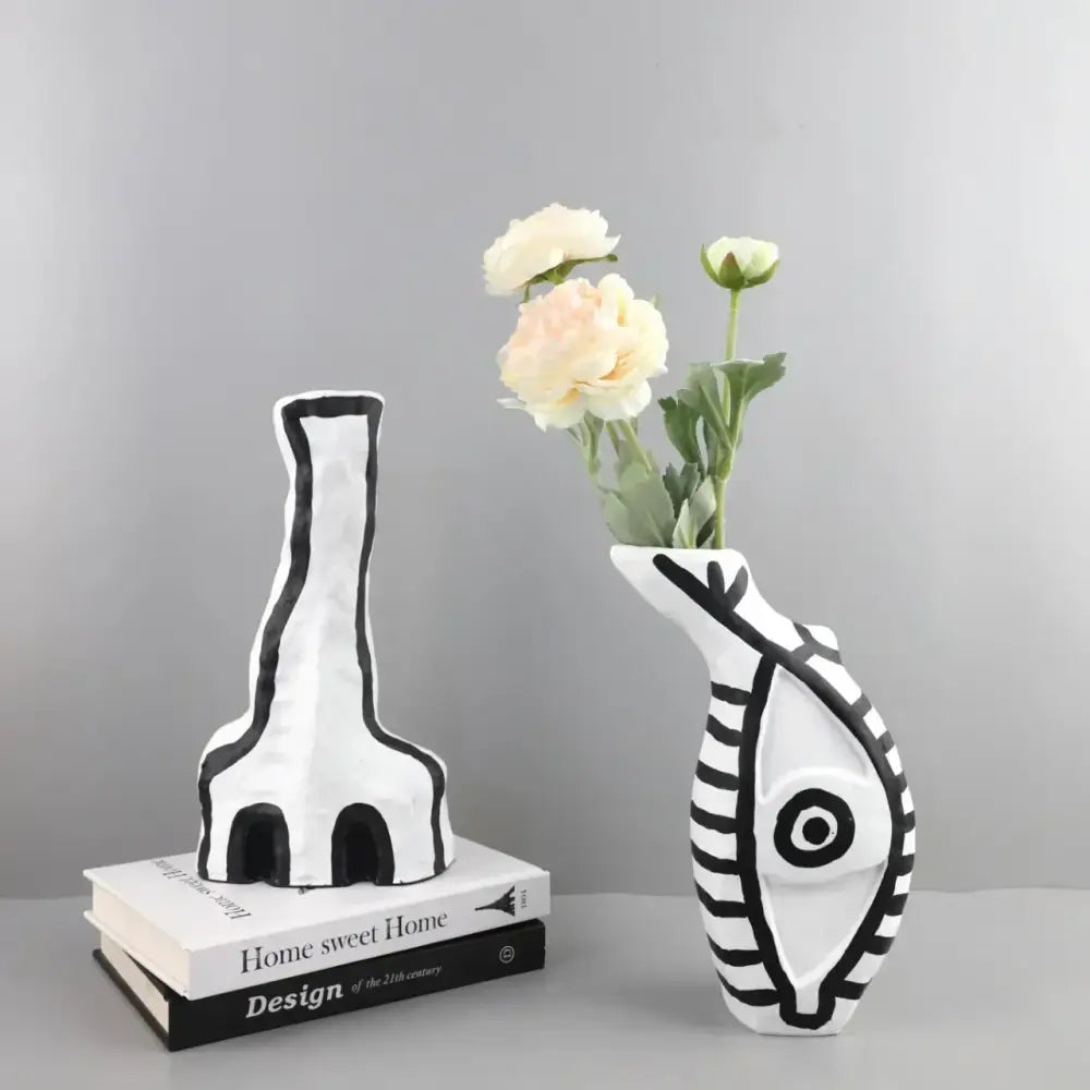 Abstract white and black geometric eye pattern vase living room decor