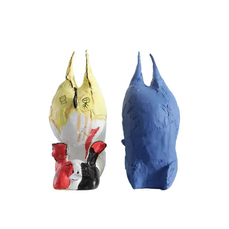 Abstract yellow & blue cartoon pig handicrafts bedroom decor figurines