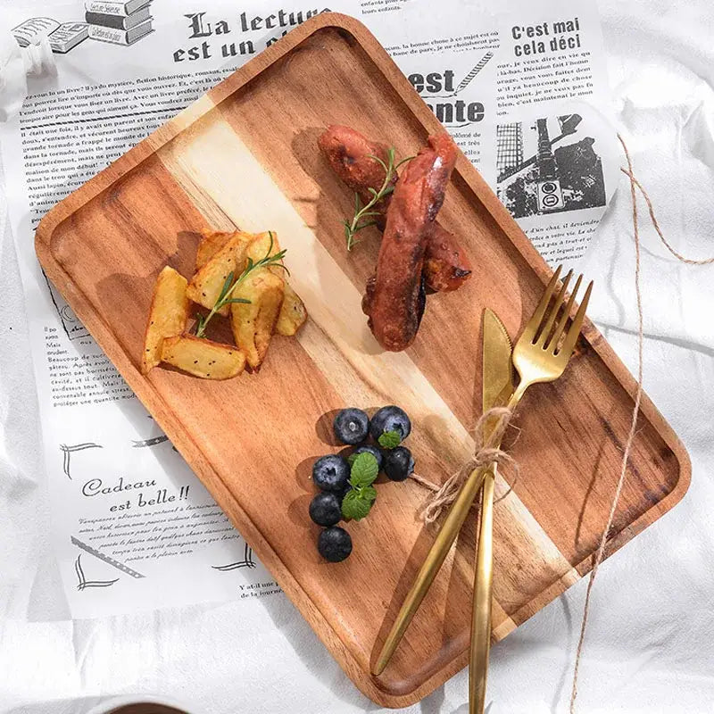 Acacia wood breakfast tray with cutlery – dining room serving plate