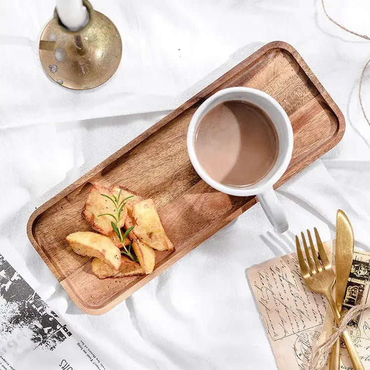 Acacia wood breakfast tray with cutlery – dining room serving plate