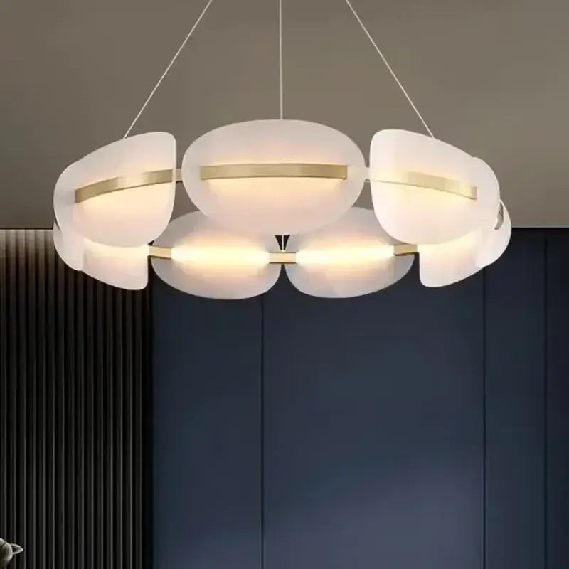 Modern gold acrylic ring chandelier dining room frosted glass light