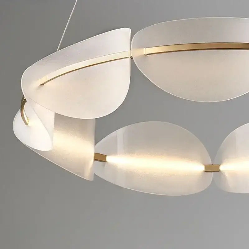 Modern gold acrylic ring chandelier dining room frosted glass light