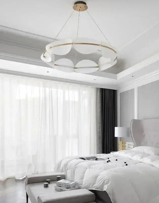 Modern gold acrylic ring chandelier dining room frosted glass light