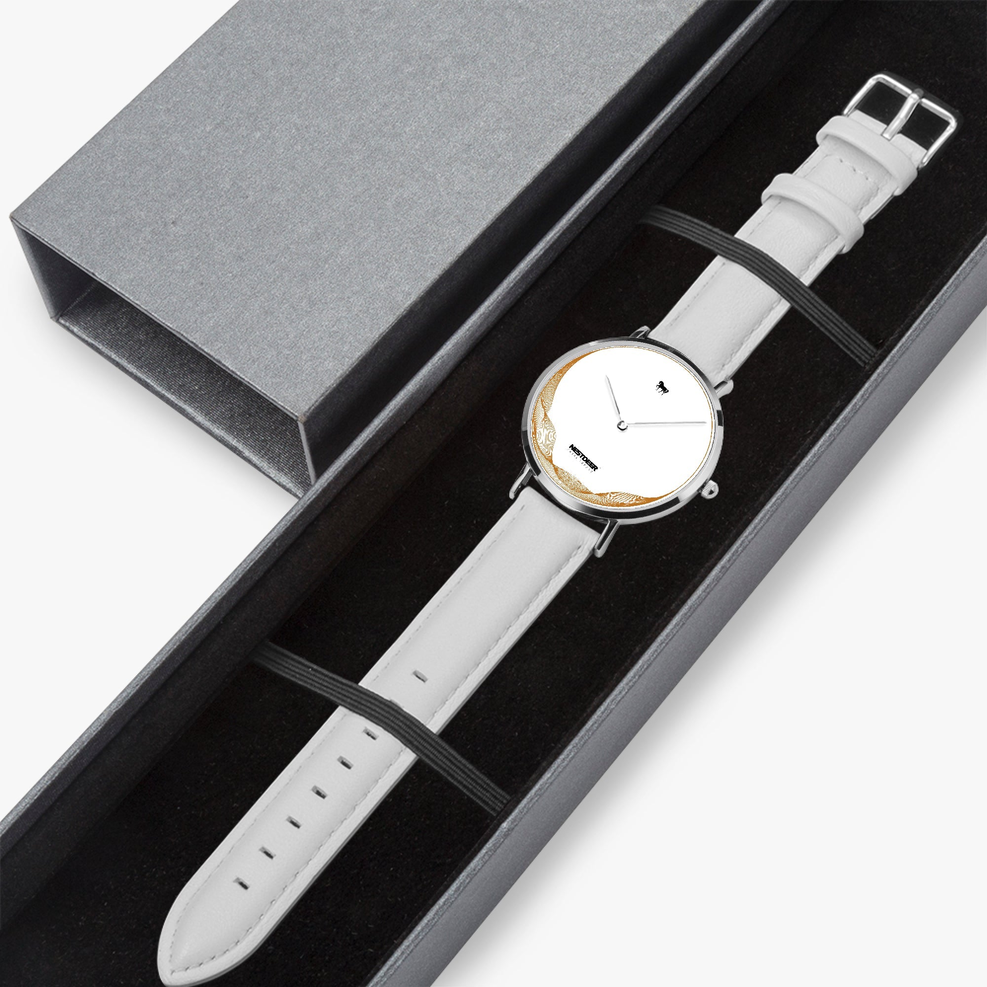 162. Ultra-Thin Leather Strap Quartz Watch (Silver)