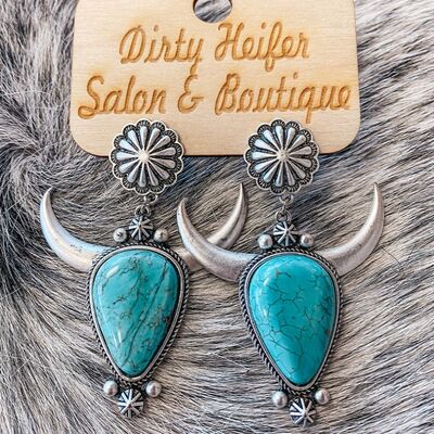 Turquoise Alloy Cow Head Earrings