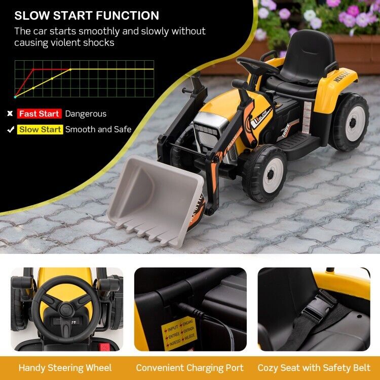 Adjustable Arm Kids Ride-On Excavator with Bucket - 12V Battery Powered Outdoor Toy for Toddlers