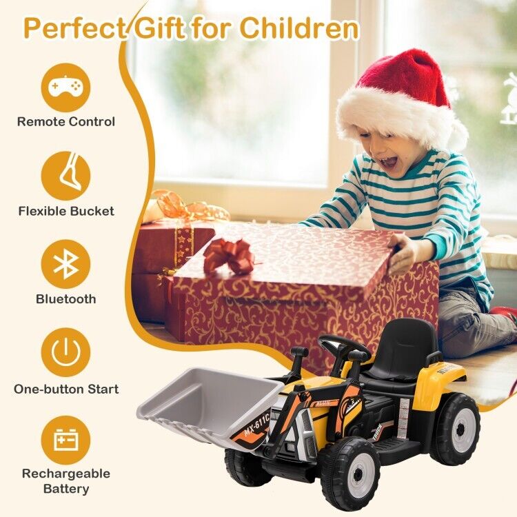 Adjustable Arm Kids Ride-On Excavator with Bucket - 12V Battery Powered Outdoor Toy for Toddlers