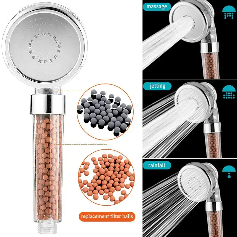 Adjustable high pressure shower head with filter beads for bathroom