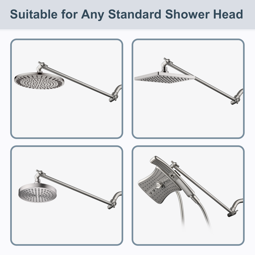 15 Inch Solid Brass Shower Head Extension Arm, Height & Angle Adjustable