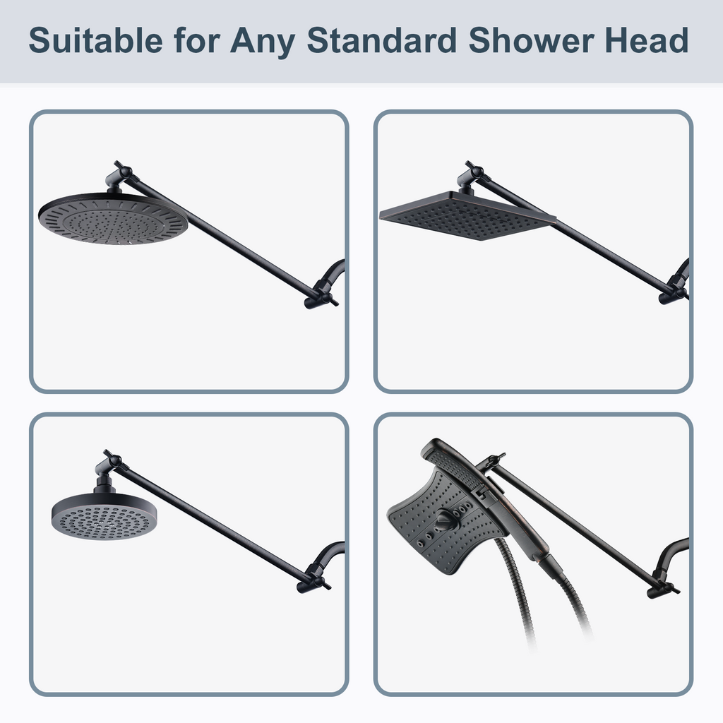 15 Inch Solid Brass Shower Head Extension Arm, Height & Angle Adjustable