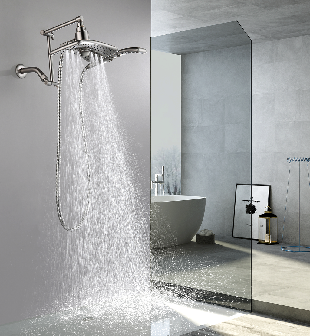 14 Inch Double Joint Shower Arm Extender for Rain and Handheld Shower Head, Height & Angle Adjustable